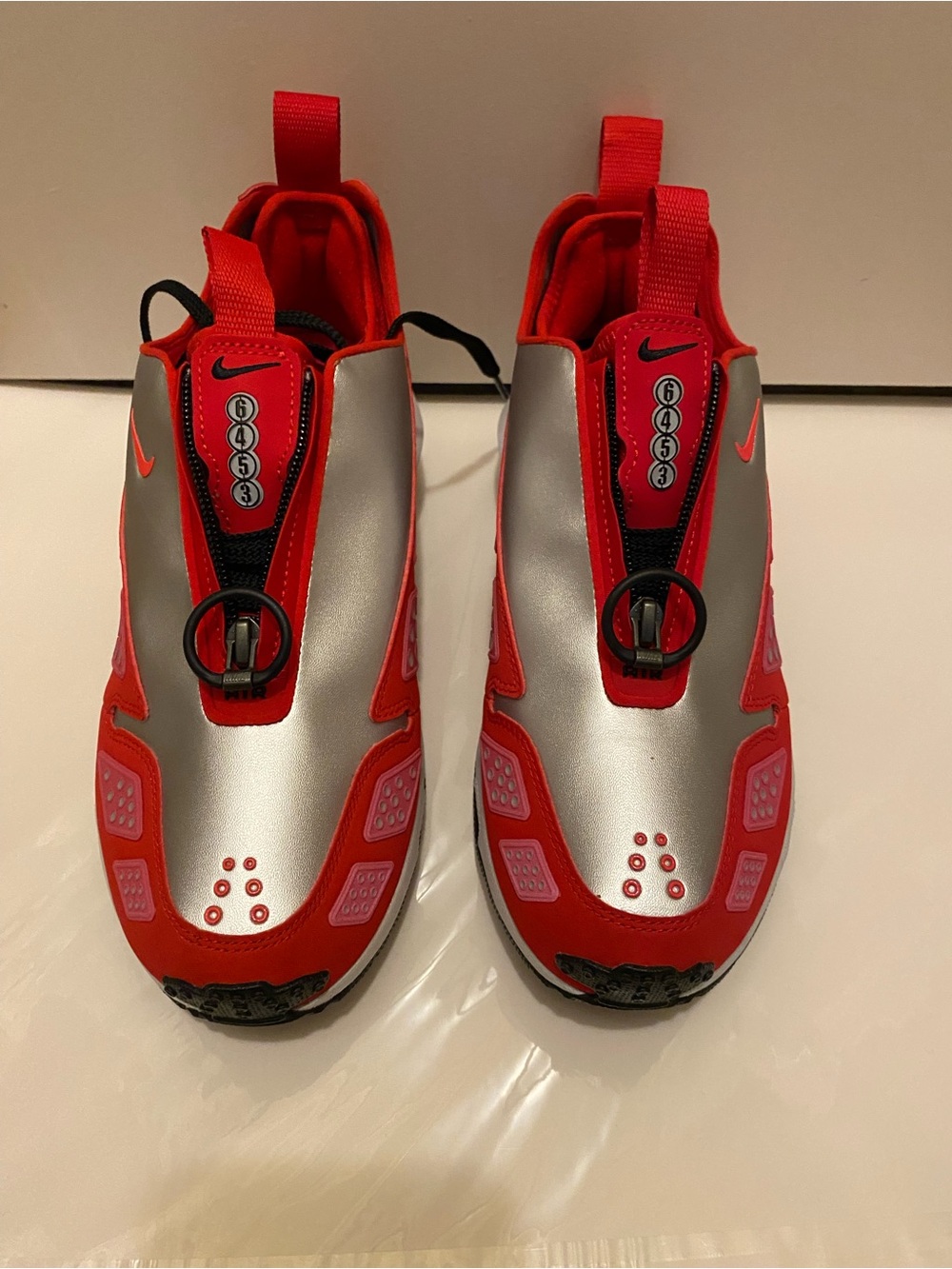 Nike Silver and Red Women's Slip-On Performance Sneakers